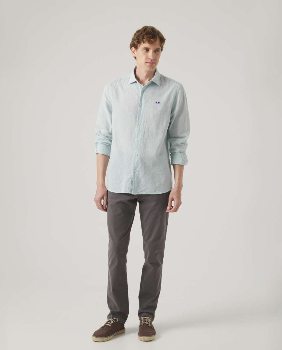 Camisa de Corte Regular Aos Quadrados em Verde Água Verde Água-4