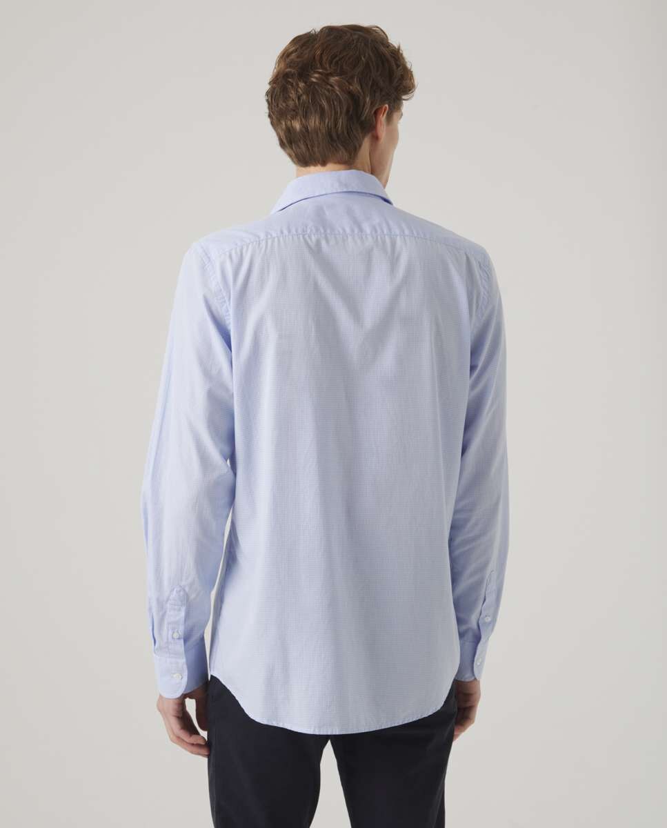 Camisa de Algodão com Corte Regular Aos Quadrados Celeste-2