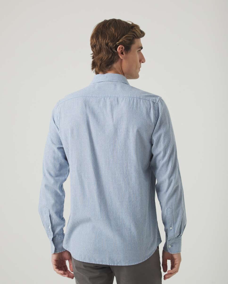 Camisa de Corte Regular Às Riscas em Azul-marinho Azul-marinho-2