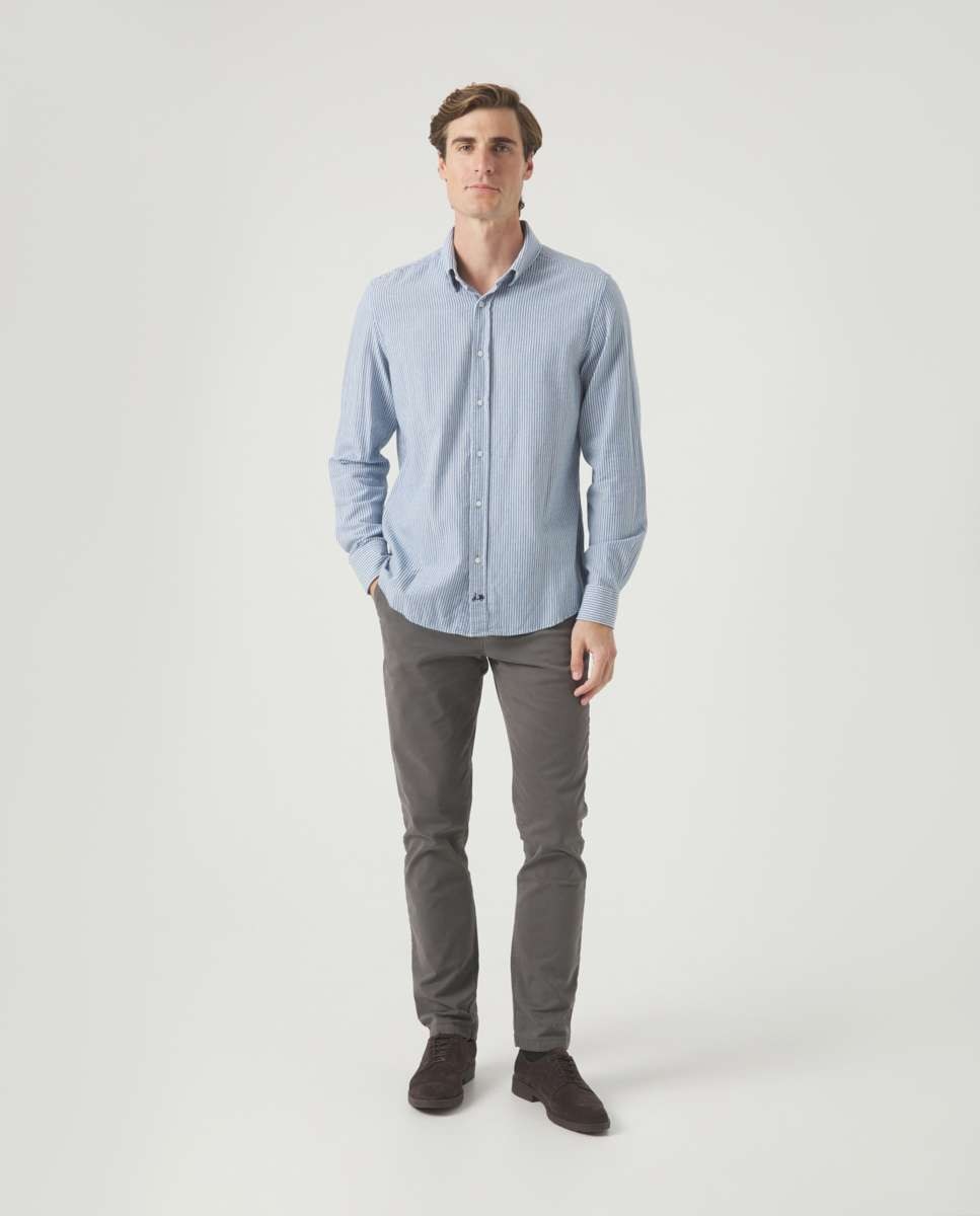 Camisa de Corte Regular Às Riscas em Azul-marinho Azul-marinho-4