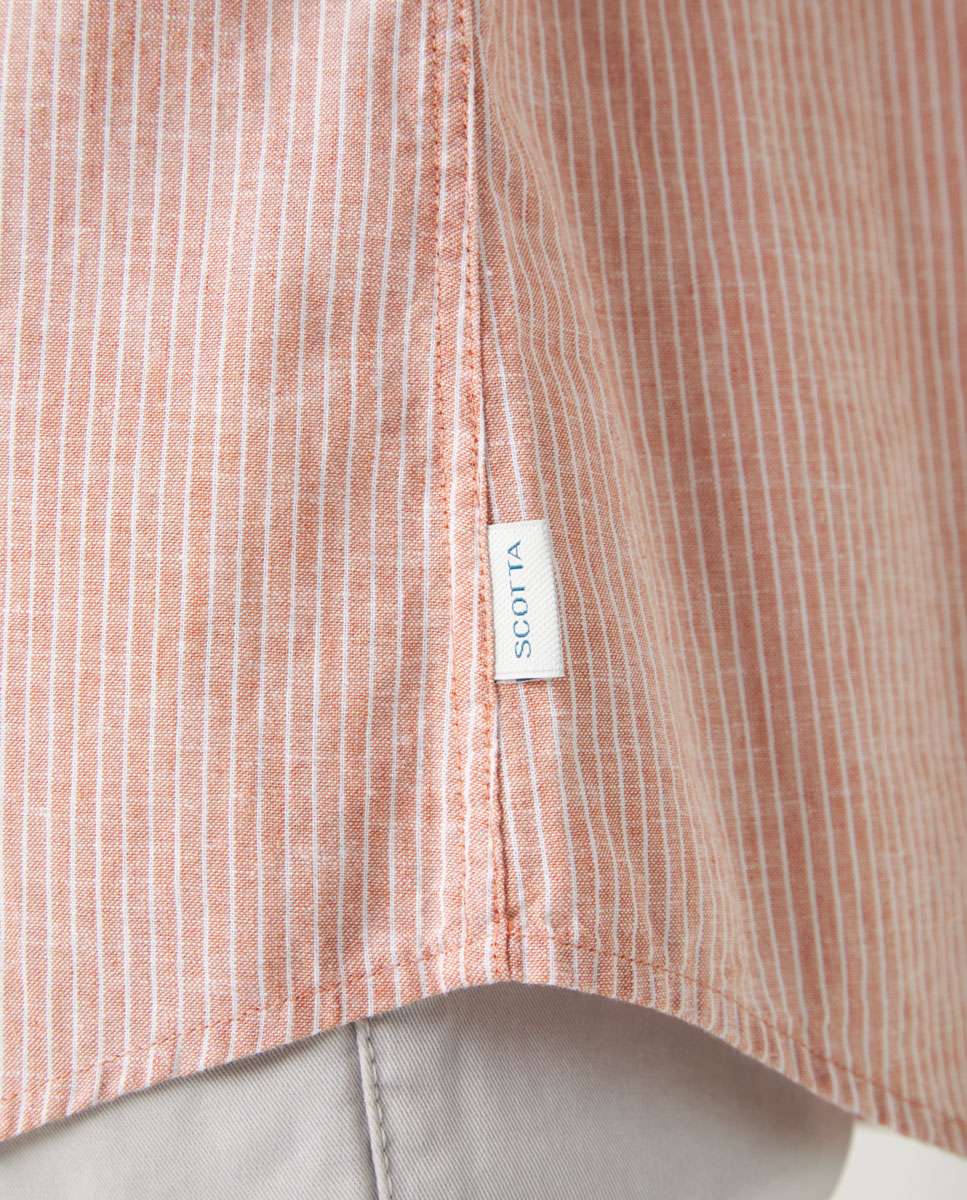 Camisa com Corte Regular Às Riscas Azul Laranja Telha Telha-5