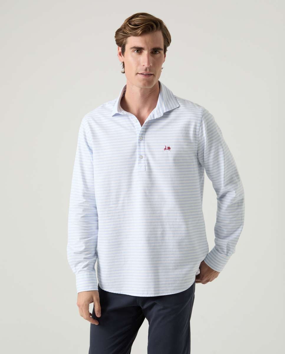 Imagem 0 de Camisa de Algodão com Corte Regular Às Riscas em Azul Celeste