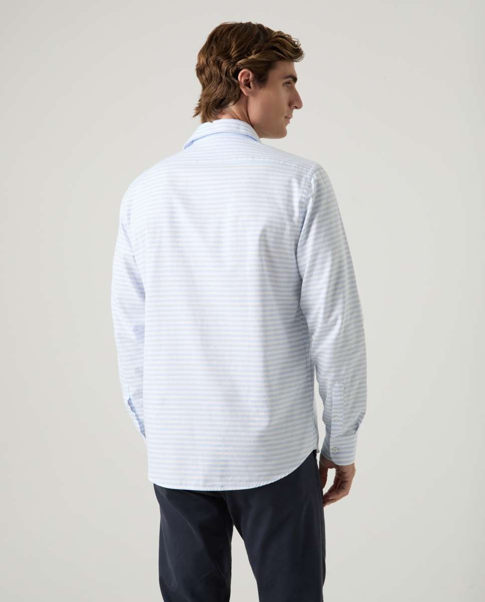 Camisa de Algodão com Corte Regular Às Riscas em Azul Celeste Celeste-2