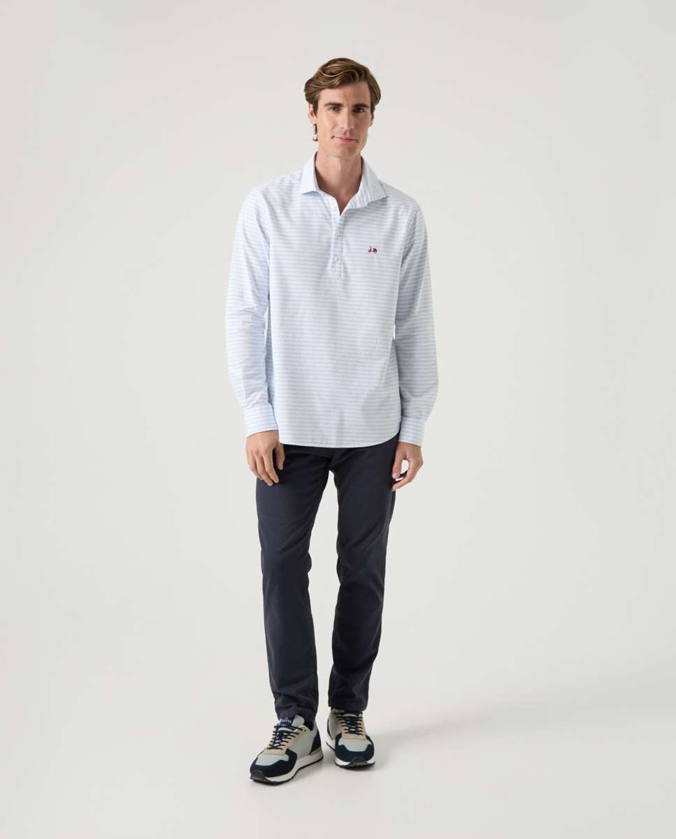 Camisa de Algodão com Corte Regular Às Riscas em Azul Celeste Celeste-4