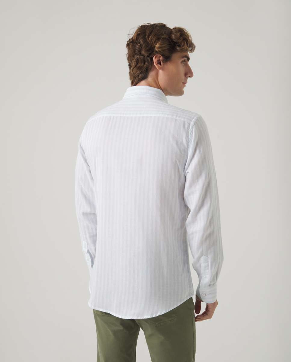 Camisa de Algodão com Corte Regular Às Riscas em Celeste Celeste-2