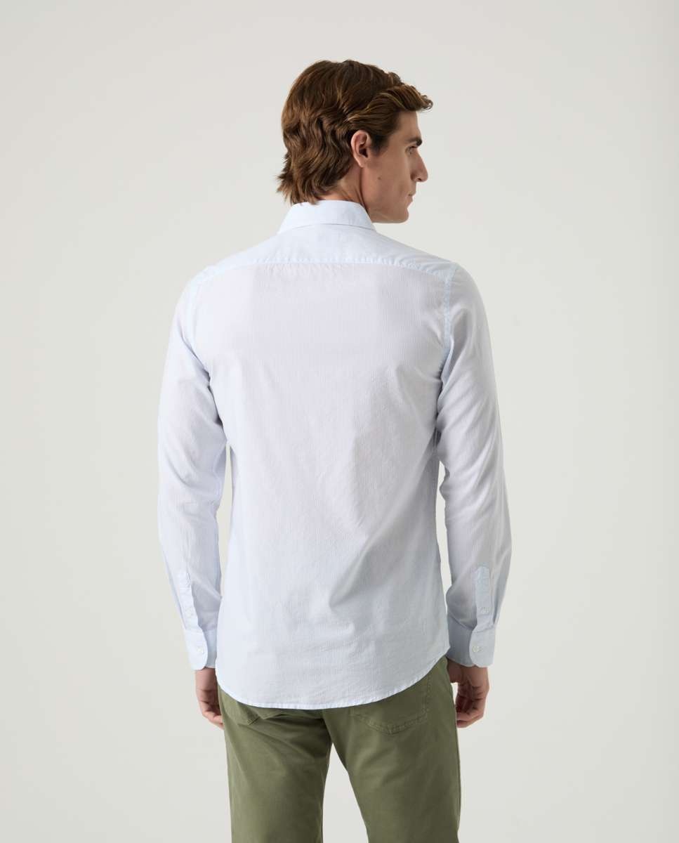 Camisa com Corte Regular Às Riscas em Azul Celeste-2