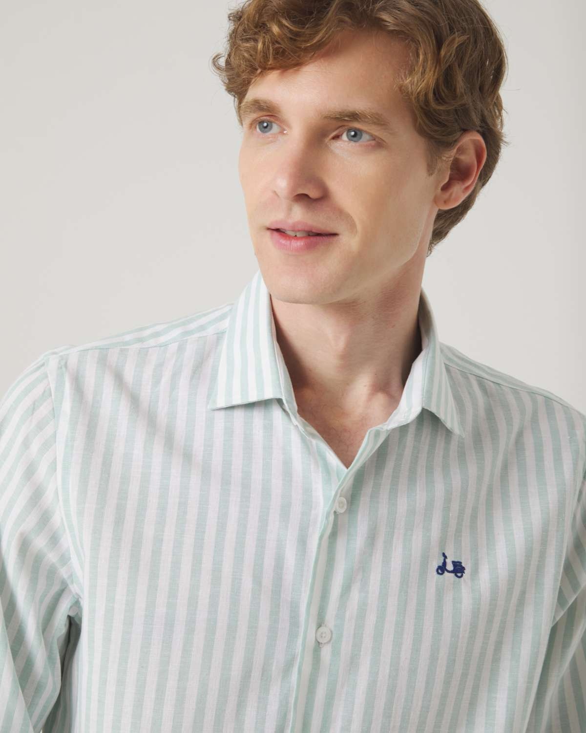 Camisa de Corte Regular Às Riscas em Verde Verde-3