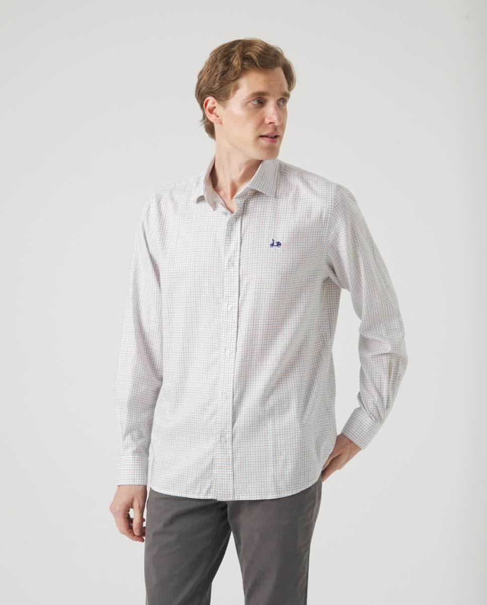 Imagem 0 de Camisa com Corte Regular Aos Quadrados em Branco