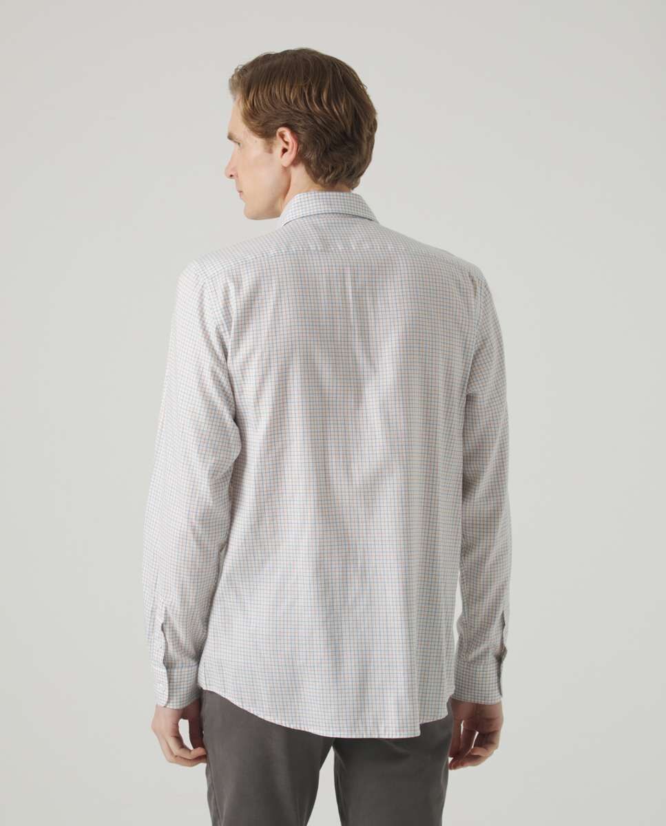 Camisa com Corte Regular Aos Quadrados em Branco Branco-2