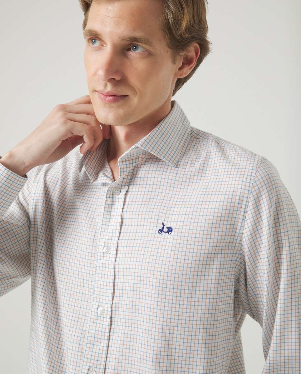 Camisa com Corte Regular Aos Quadrados em Branco Branco-3