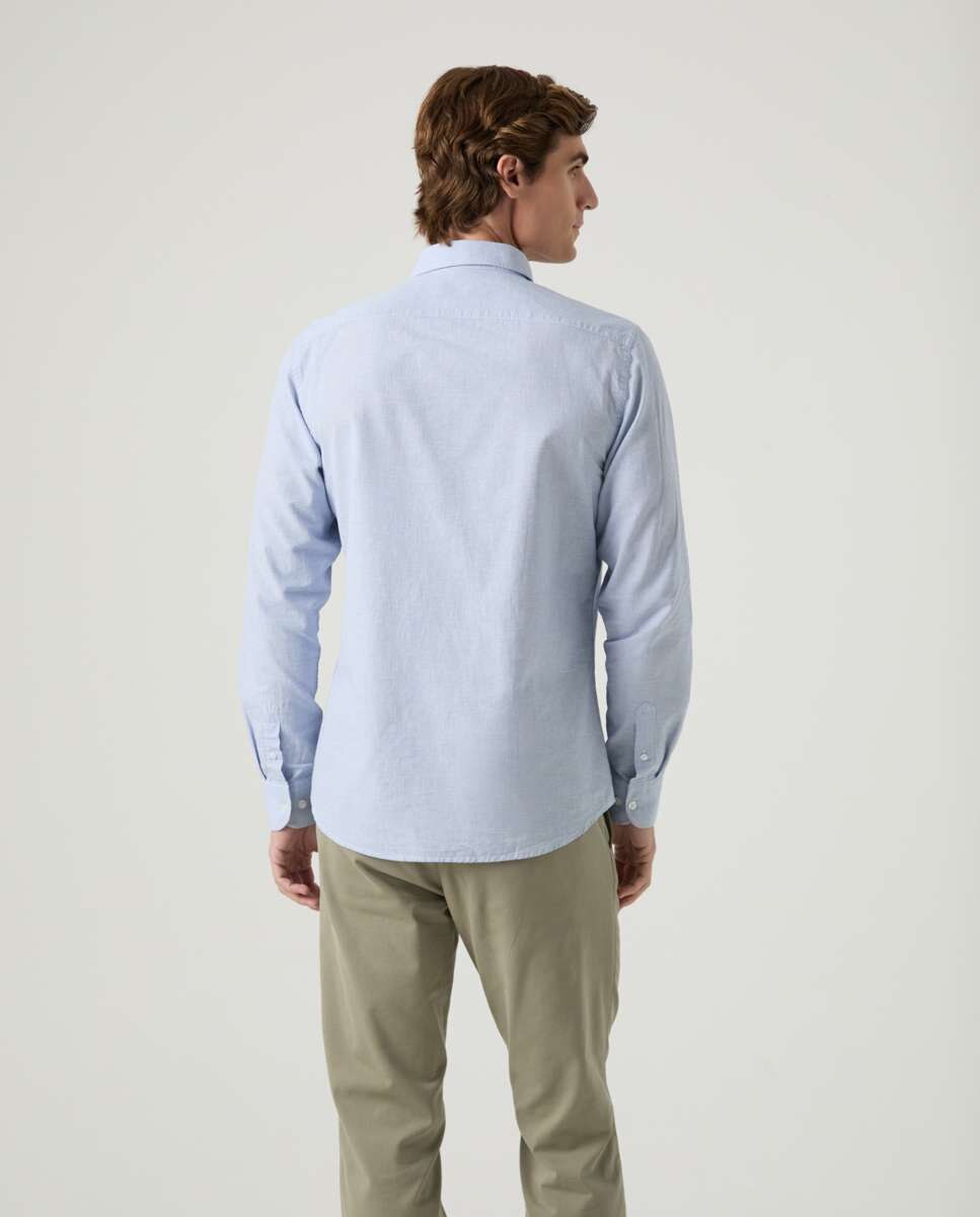 Camisa de Corte Regular Aos Quadrados em Azul Denim Azul denim-2