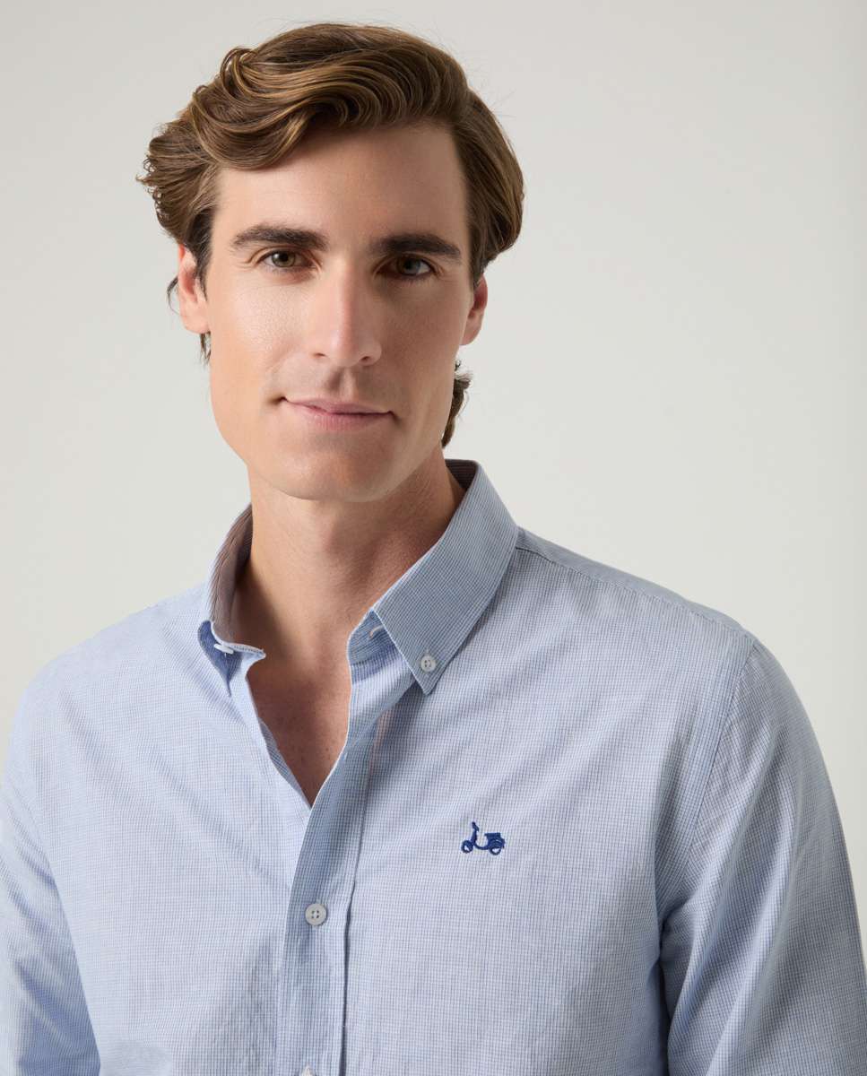 Camisa de Corte Regular Aos Quadrados em Azul Denim Azul denim-3