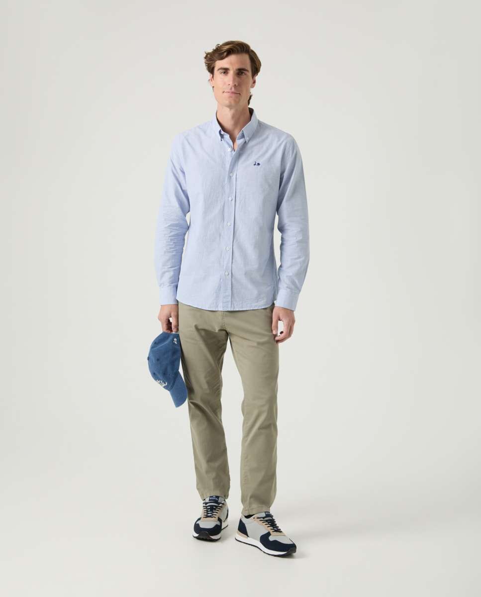 Camisa de Corte Regular Aos Quadrados em Azul Denim Azul denim-4