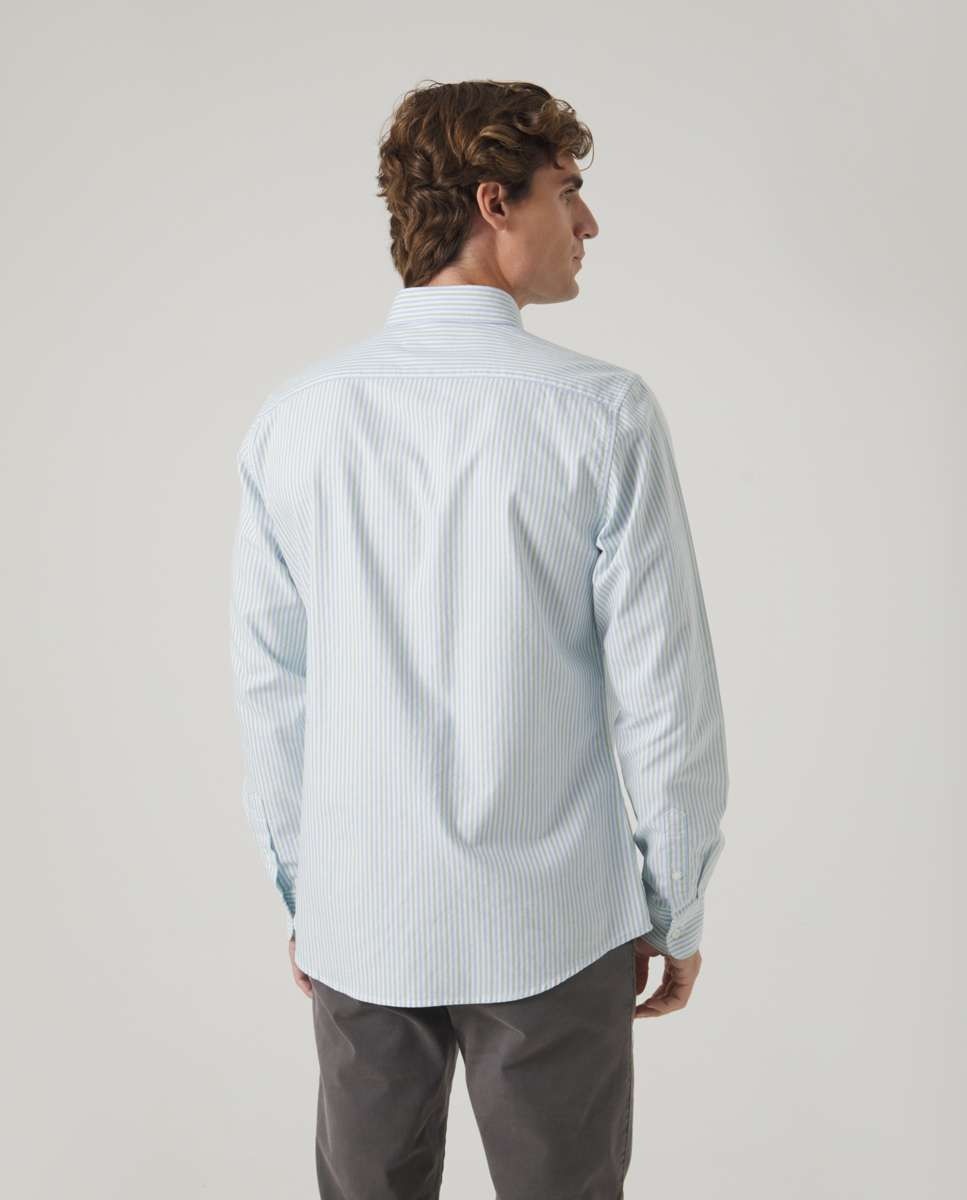 Camisa de Algodão com Corte Regular Às Riscas Verde-2