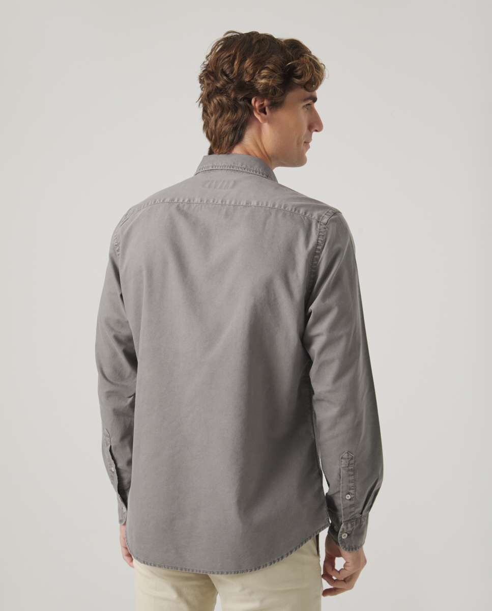 Camisa de Algodão com Corte Regular Lisa Cinzento-2