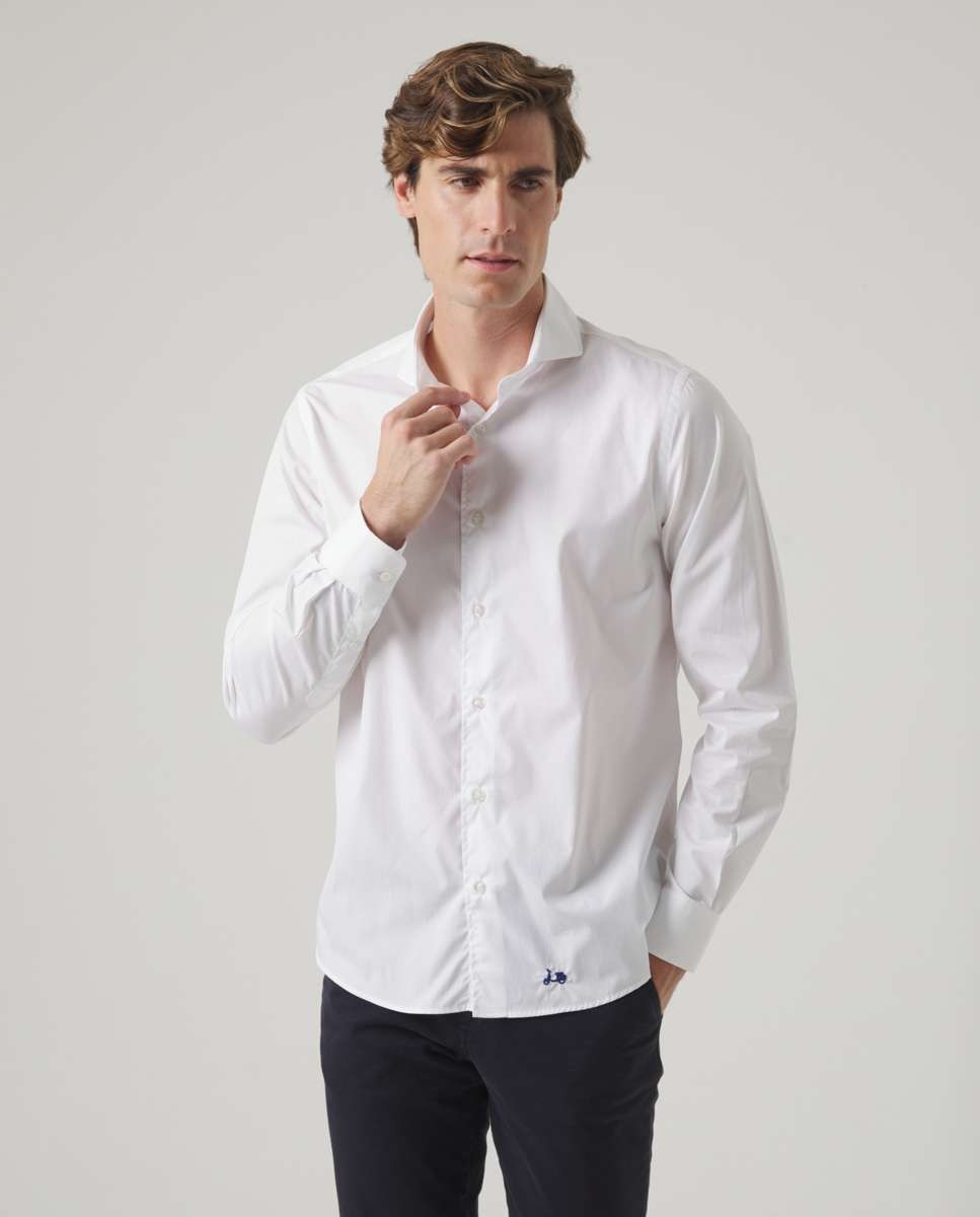 Camisa de Algodão com Corte Regular Lisa Branco-1