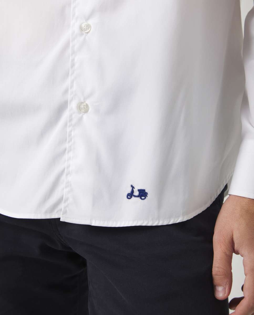 Camisa de Algodão com Corte Regular Lisa Branco-3