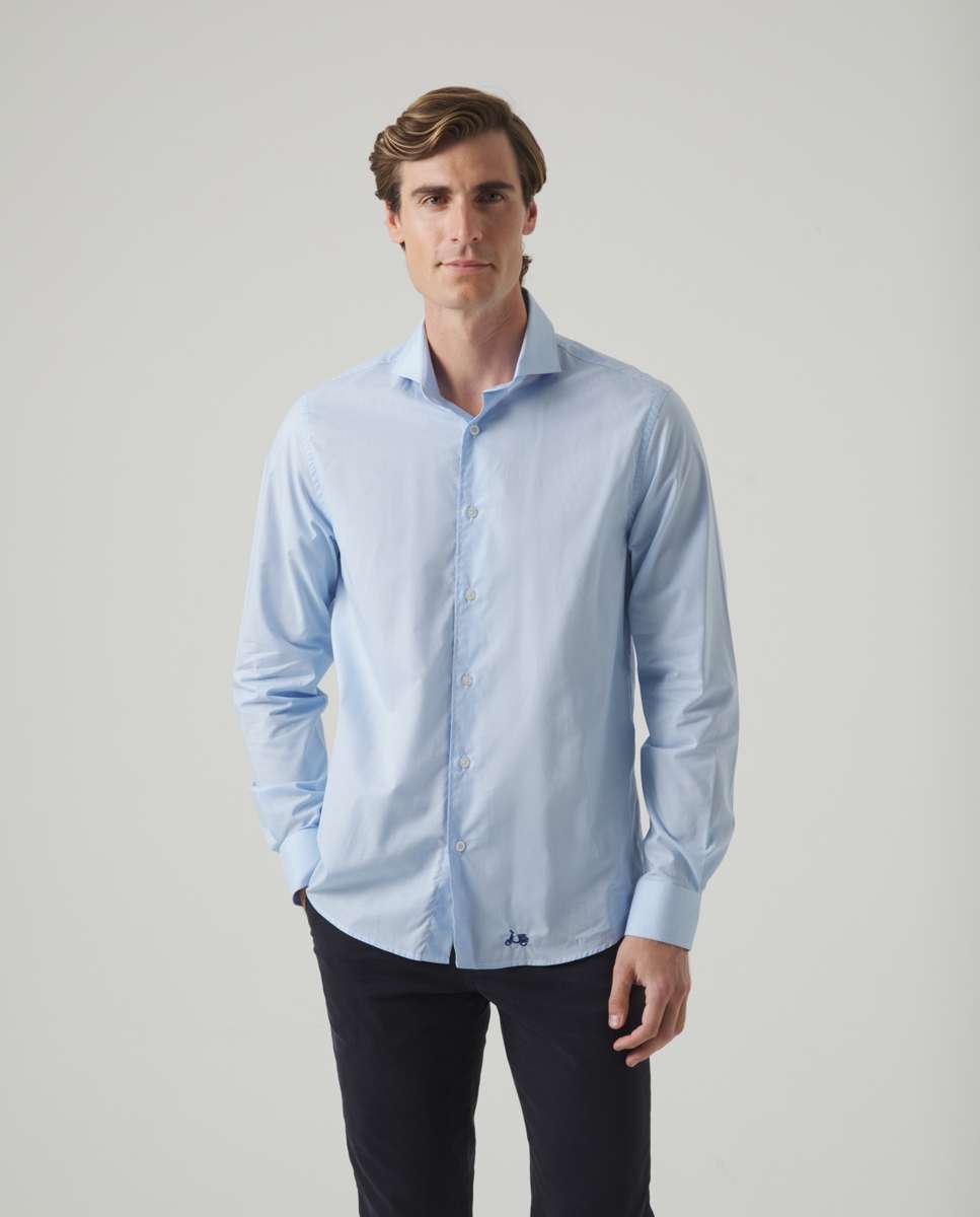 Camisa de Algodão com Corte Regular Estampado Pied-de-poule Azul-1
