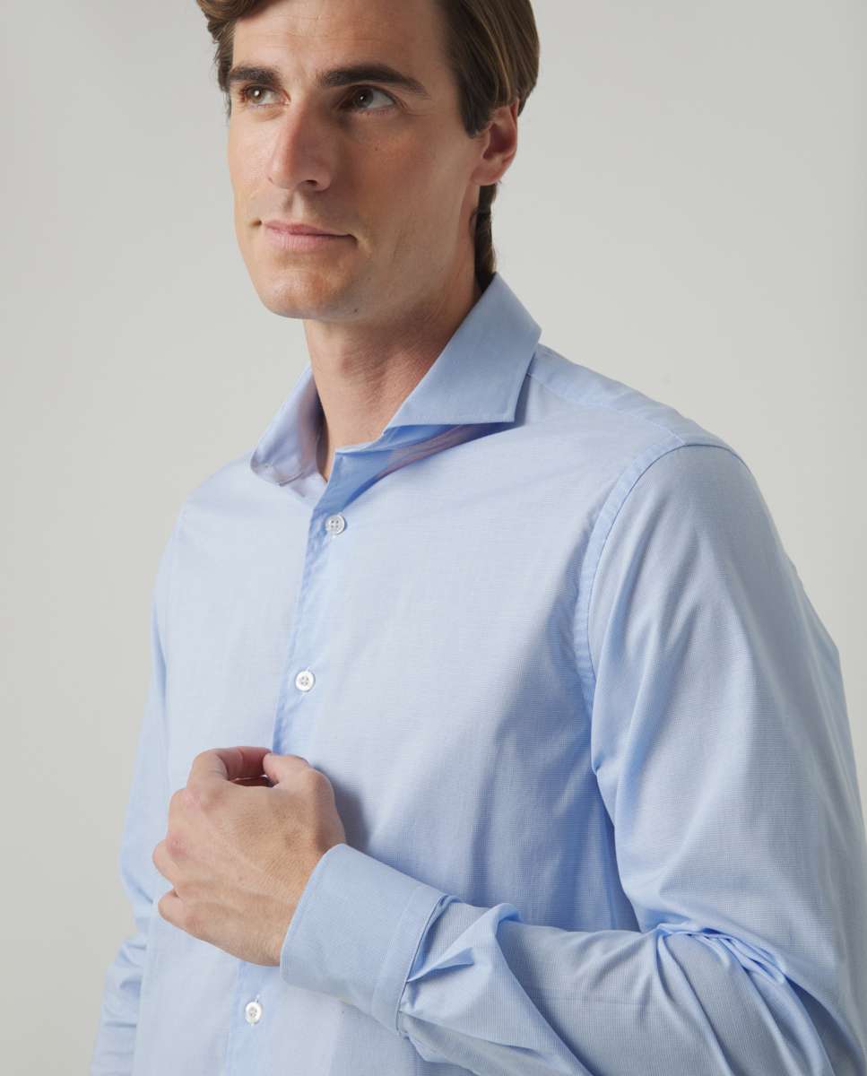Camisa de Algodão com Corte Regular Estampado Pied-de-poule Azul-3
