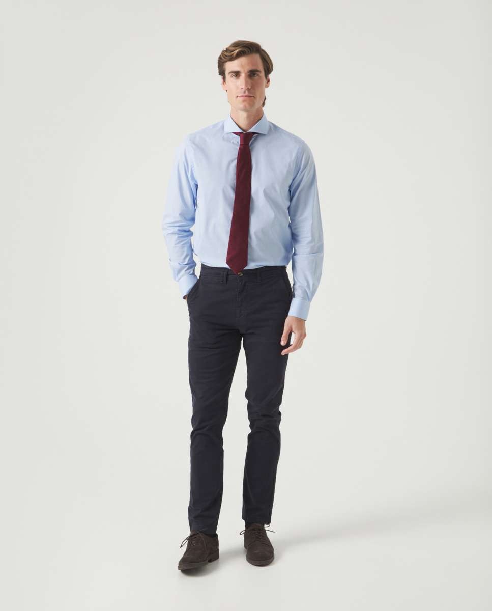 Camisa de Algodão com Corte Regular Estampado Pied-de-poule Azul-4