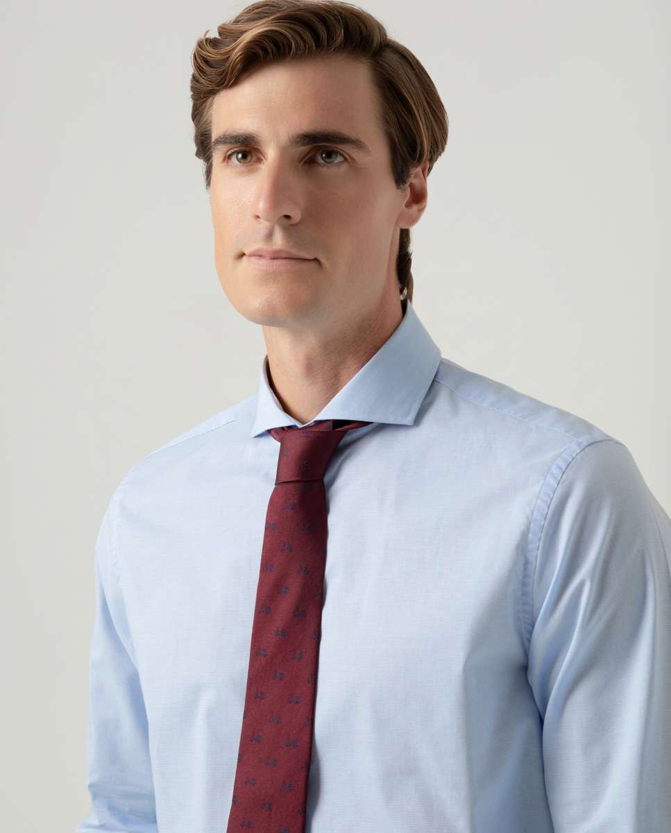 Camisa de Algodão com Corte Regular Estampado Pied-de-poule Azul-5