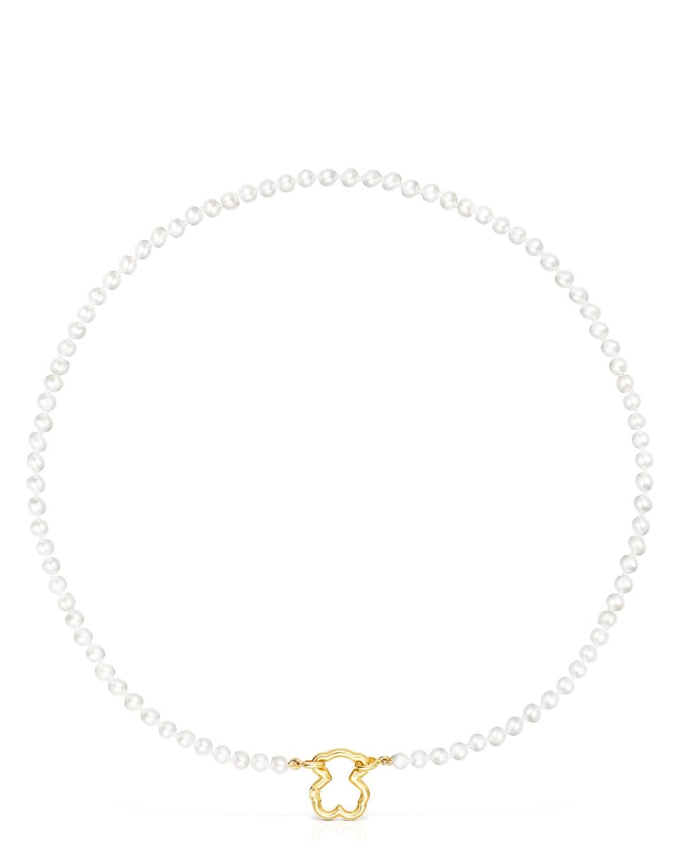 Colar Hold Urso de Ouro Amarelo e Pérolas Branco-1