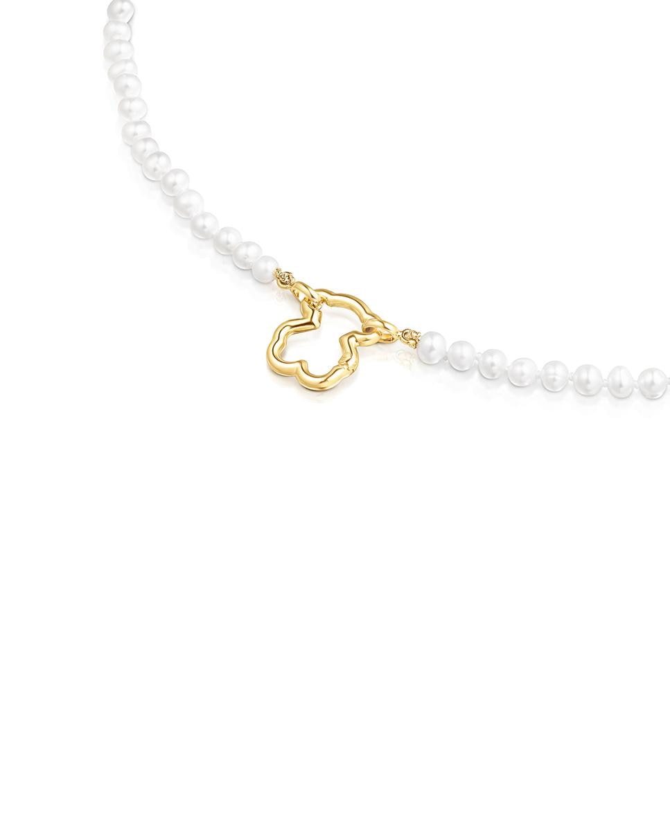 Colar Hold Urso de Ouro Amarelo e Pérolas Branco-2