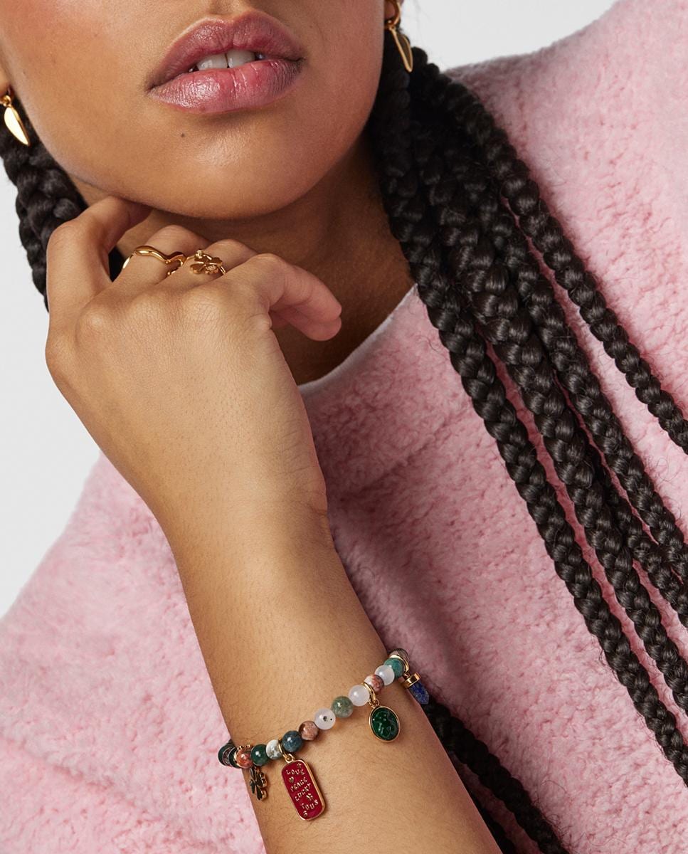 Pulseira Elástica Good Vibes com Quatro Charms Multicolor-5