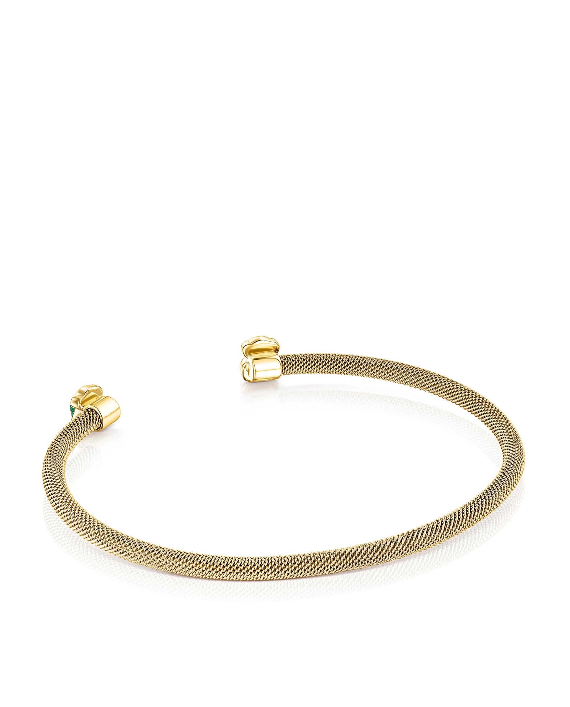 Pulseira Mesh Color de Aço Dourado e Ursos de Malaquite Verde-2
