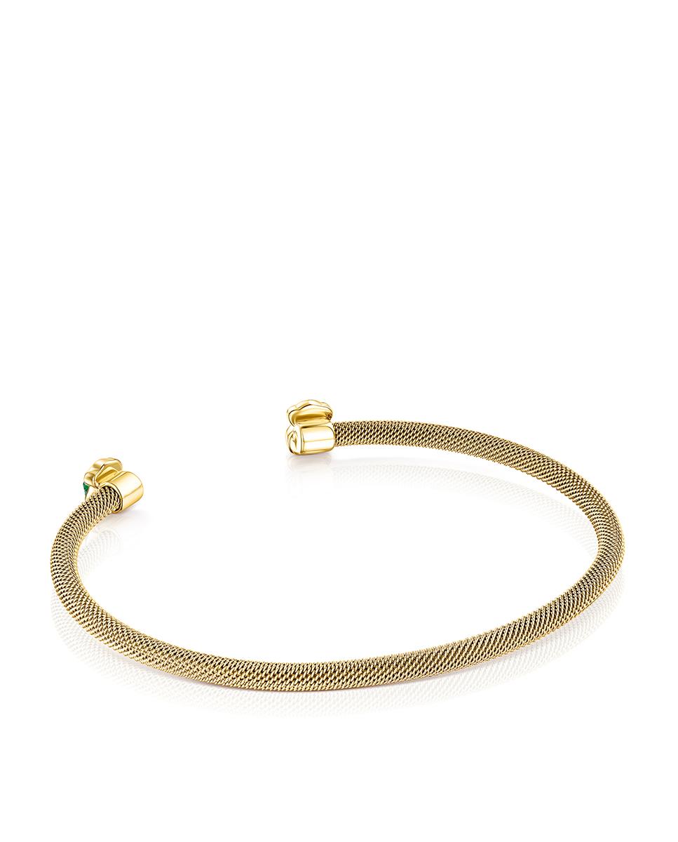 Pulseira Mesh Color de Aço Dourado e Ursos de Malaquite Verde-3