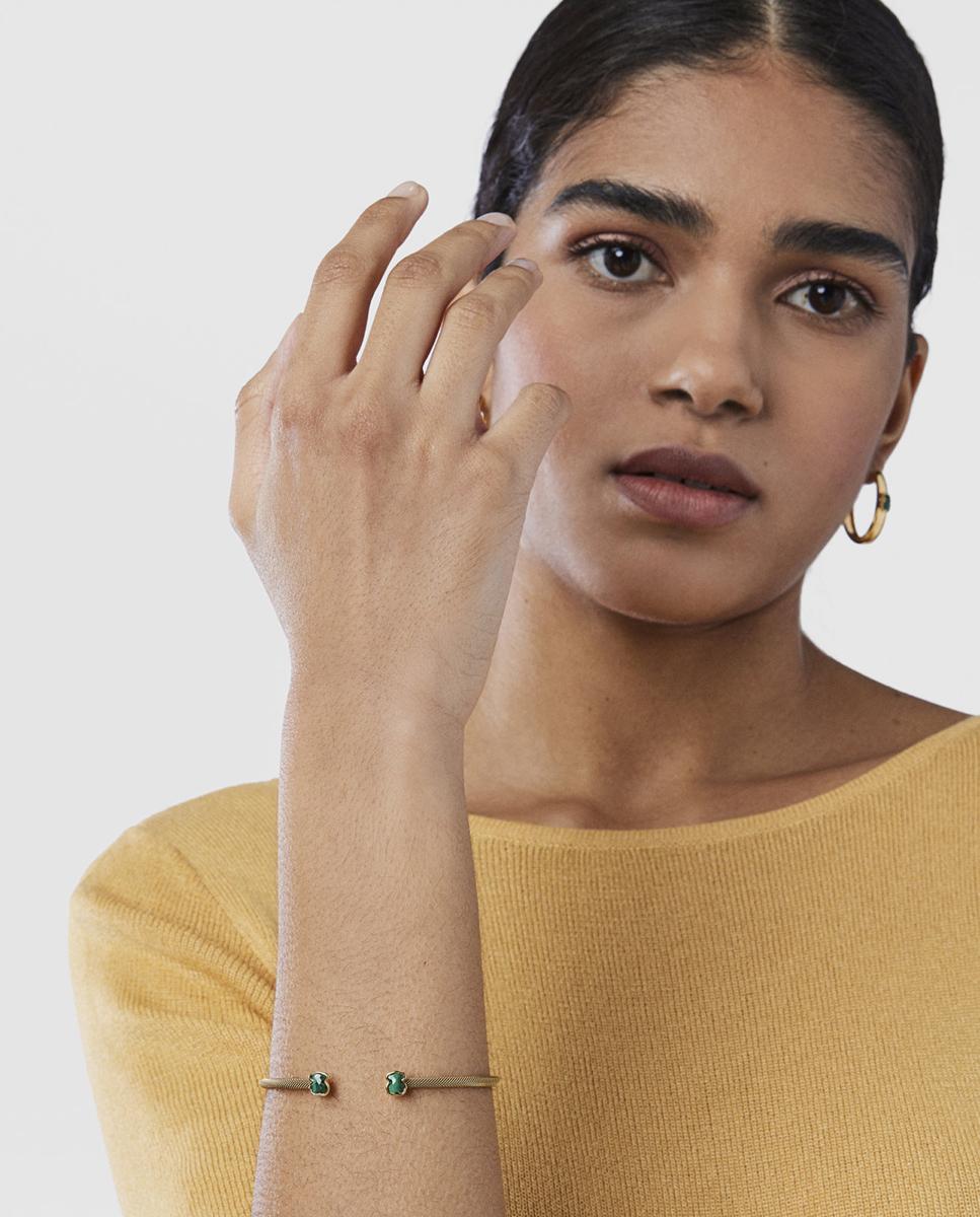 Pulseira Mesh Color de Aço Dourado e Ursos de Malaquite Verde-4