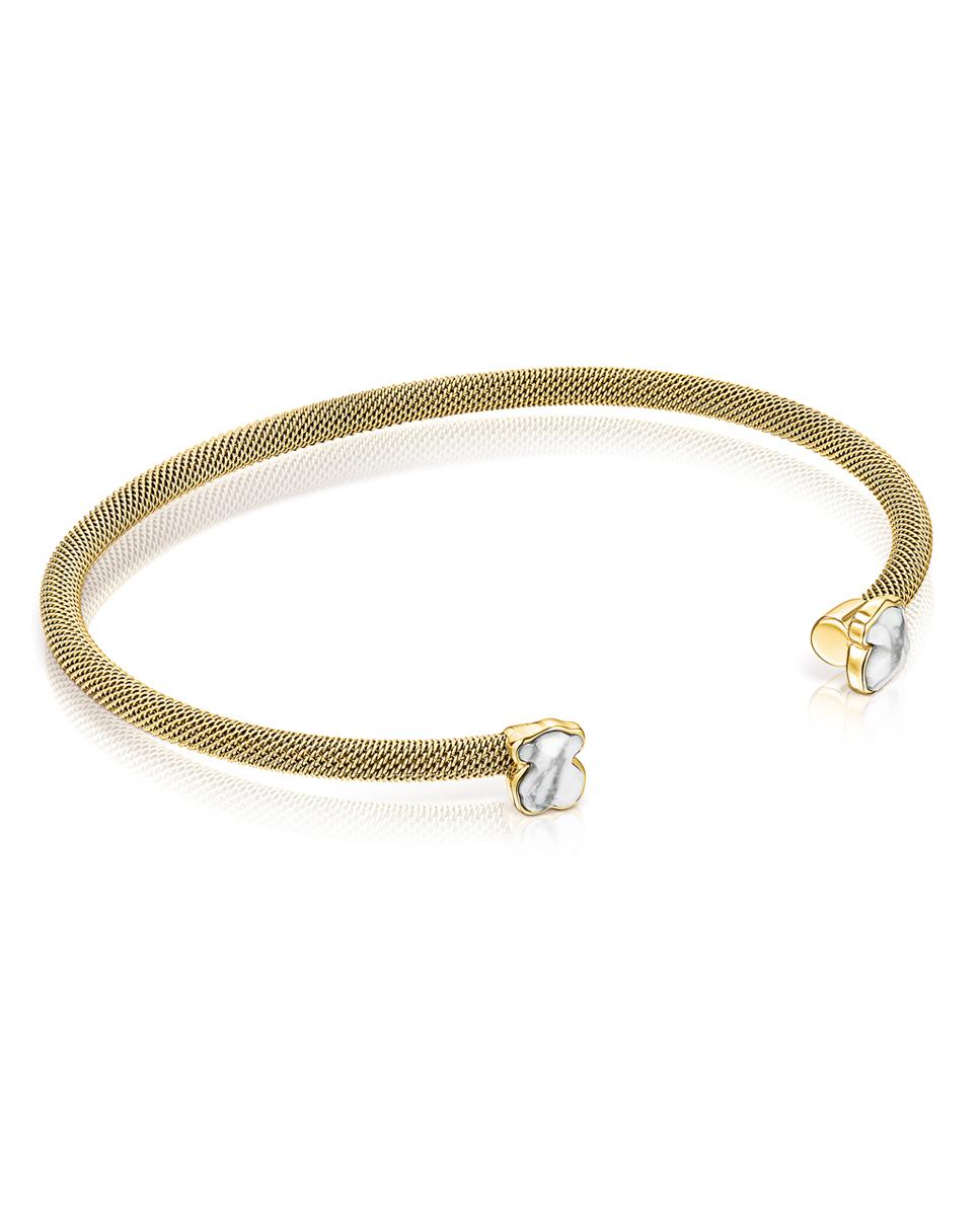 Pulseira Pulseira Estreita Mesh Color de Aço Dourado com Dois Ursos Cinzento-1