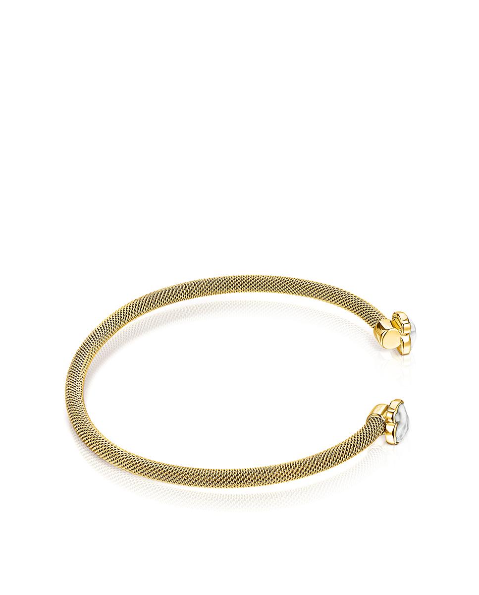 Pulseira Pulseira Estreita Mesh Color de Aço Dourado com Dois Ursos Cinzento-2