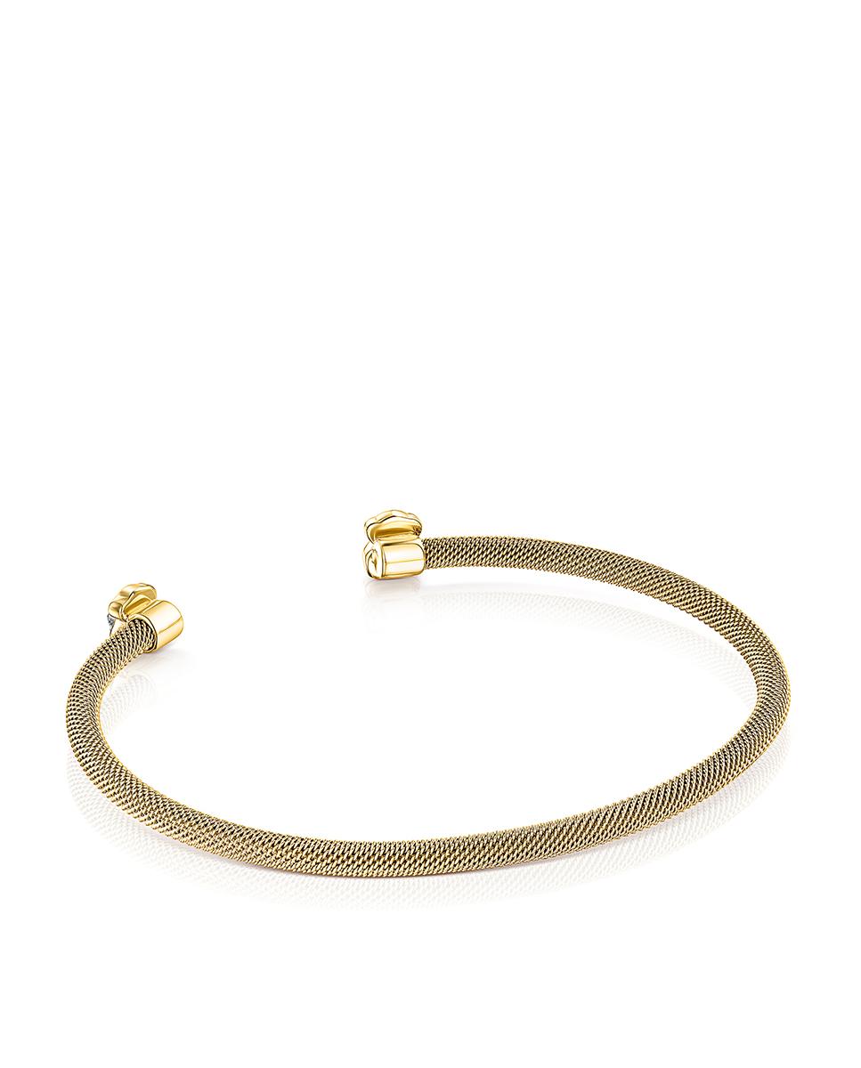 Pulseira Pulseira Estreita Mesh Color de Aço Dourado com Dois Ursos Cinzento-3