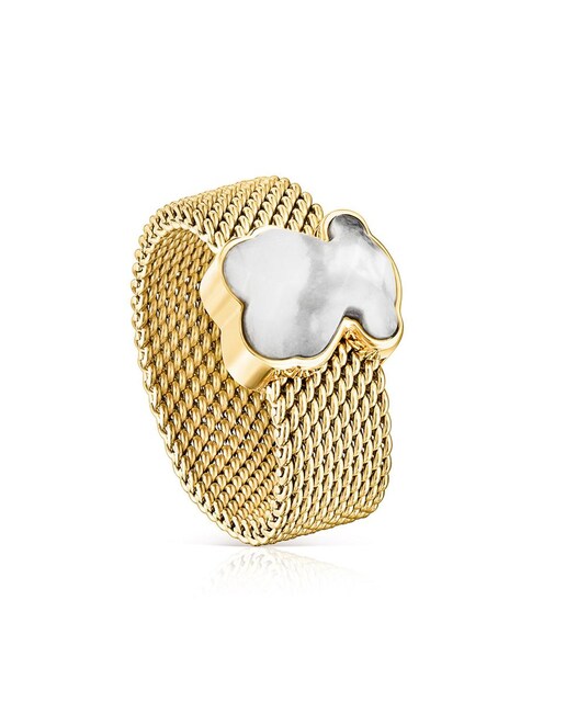 Imagem 0 de Anel Mesh Color em aço IP dourado e howlite