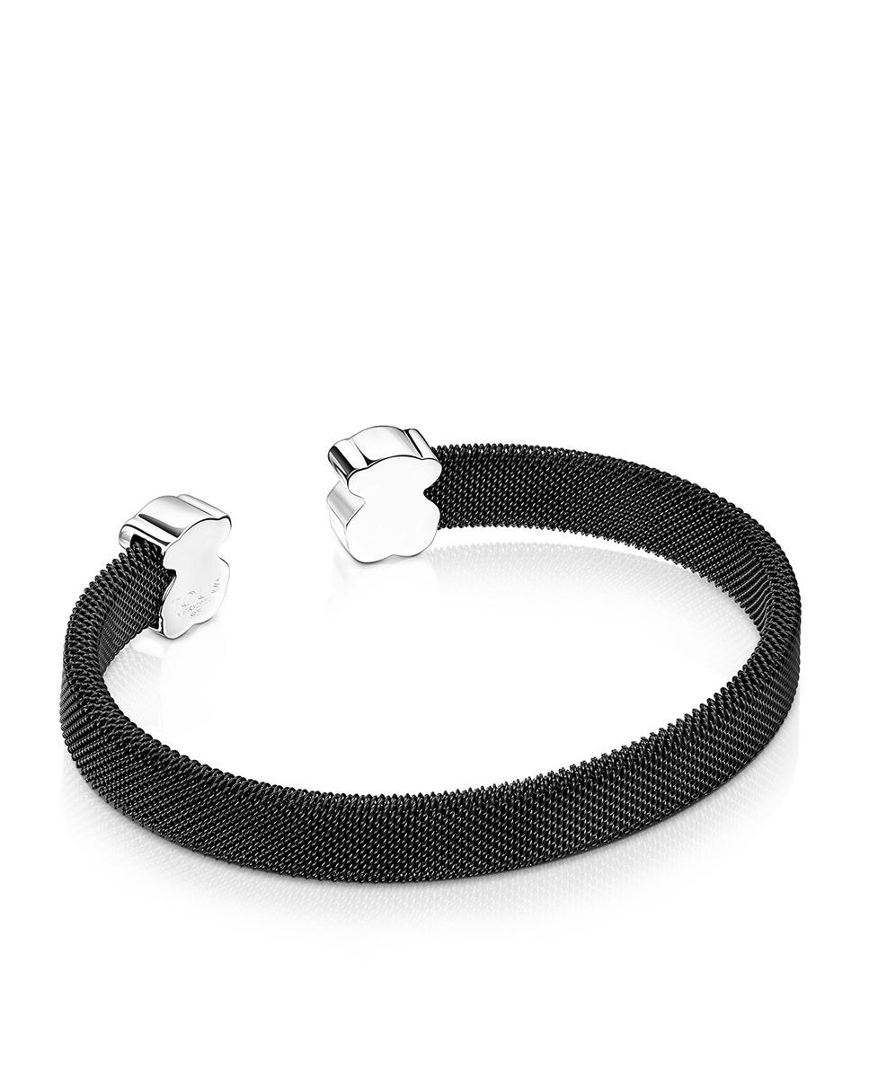 Pulseira Rígida Mesh em Aço Ip Preto com Dois Ursos em Preto Preto-3