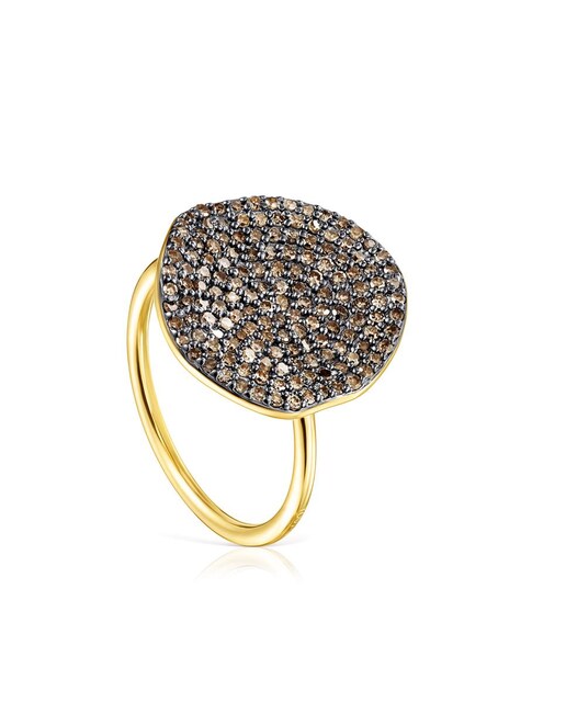 Imagem 0 de Anel Grande Nenufar em Prata Vermeil e Diamantes em Castanho