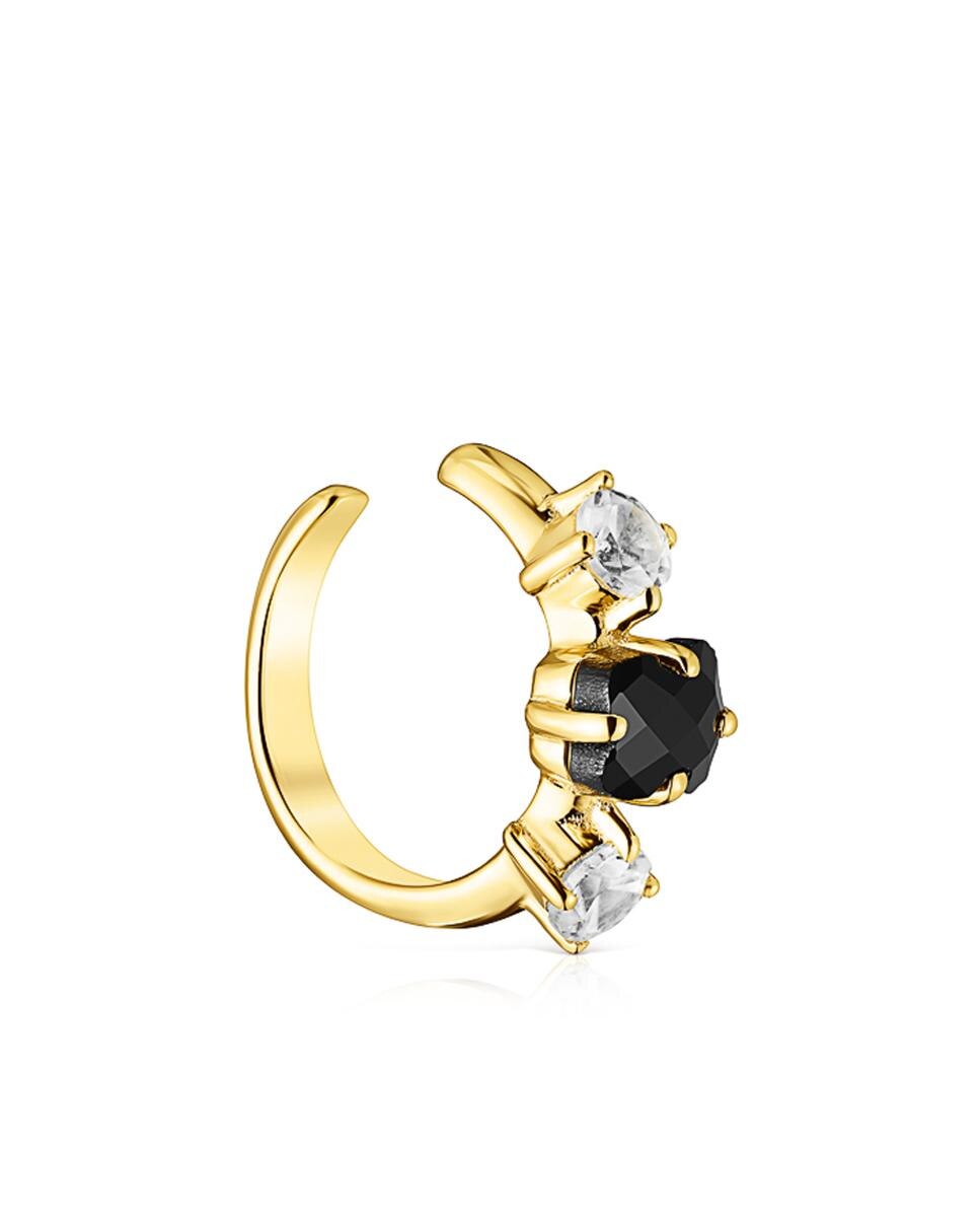 Imagem 0 de Earcuff Glaring Banhado em Ouro de 18 Kt Sobre Prata com Ônix e Dois Zircones