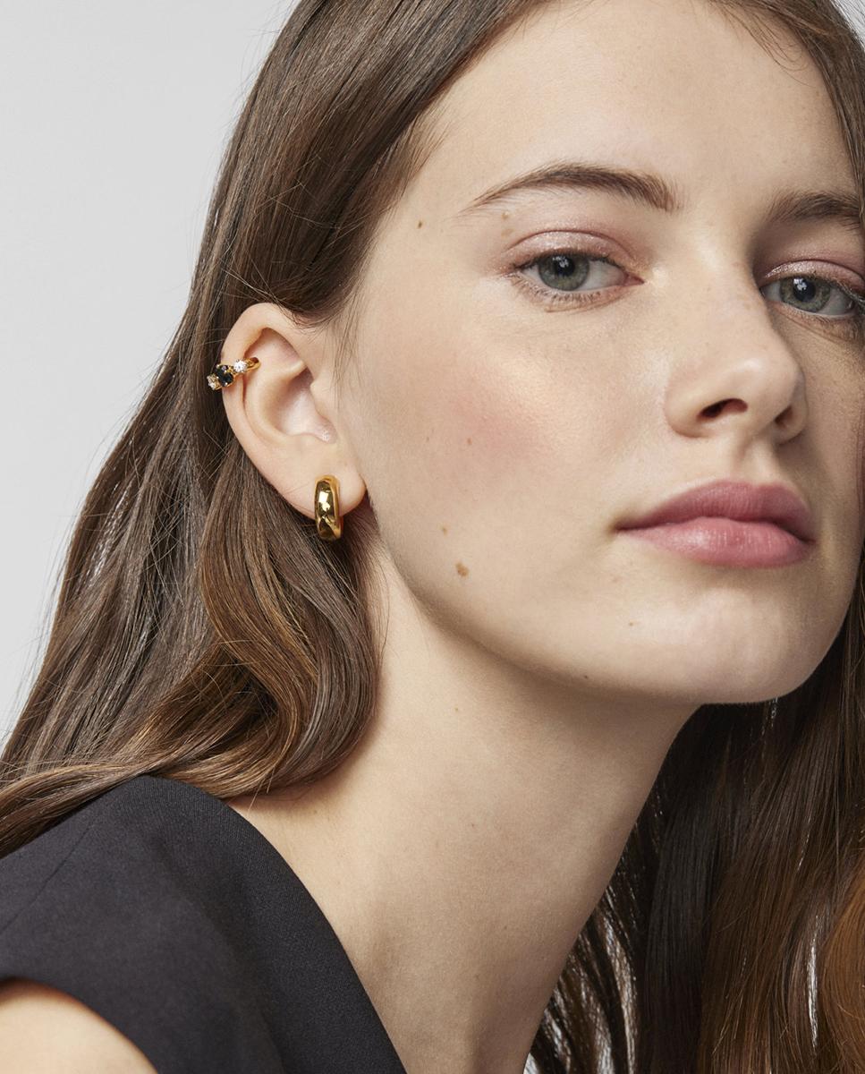Earcuff Glaring Banhado em Ouro de 18 Kt Sobre Prata com Ônix e Dois Zircones Multicolor-4