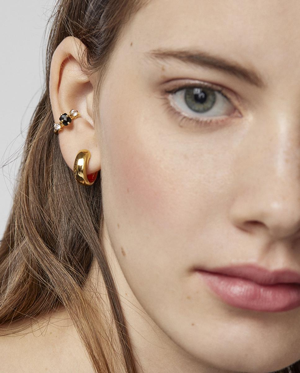 Earcuff Glaring Banhado em Ouro de 18 Kt Sobre Prata com Ônix e Dois Zircones Multicolor-5