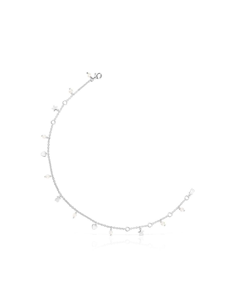 Pulseira de Tornozelo Cool Joy em Prata com Motivos e Pérolas Prata-1