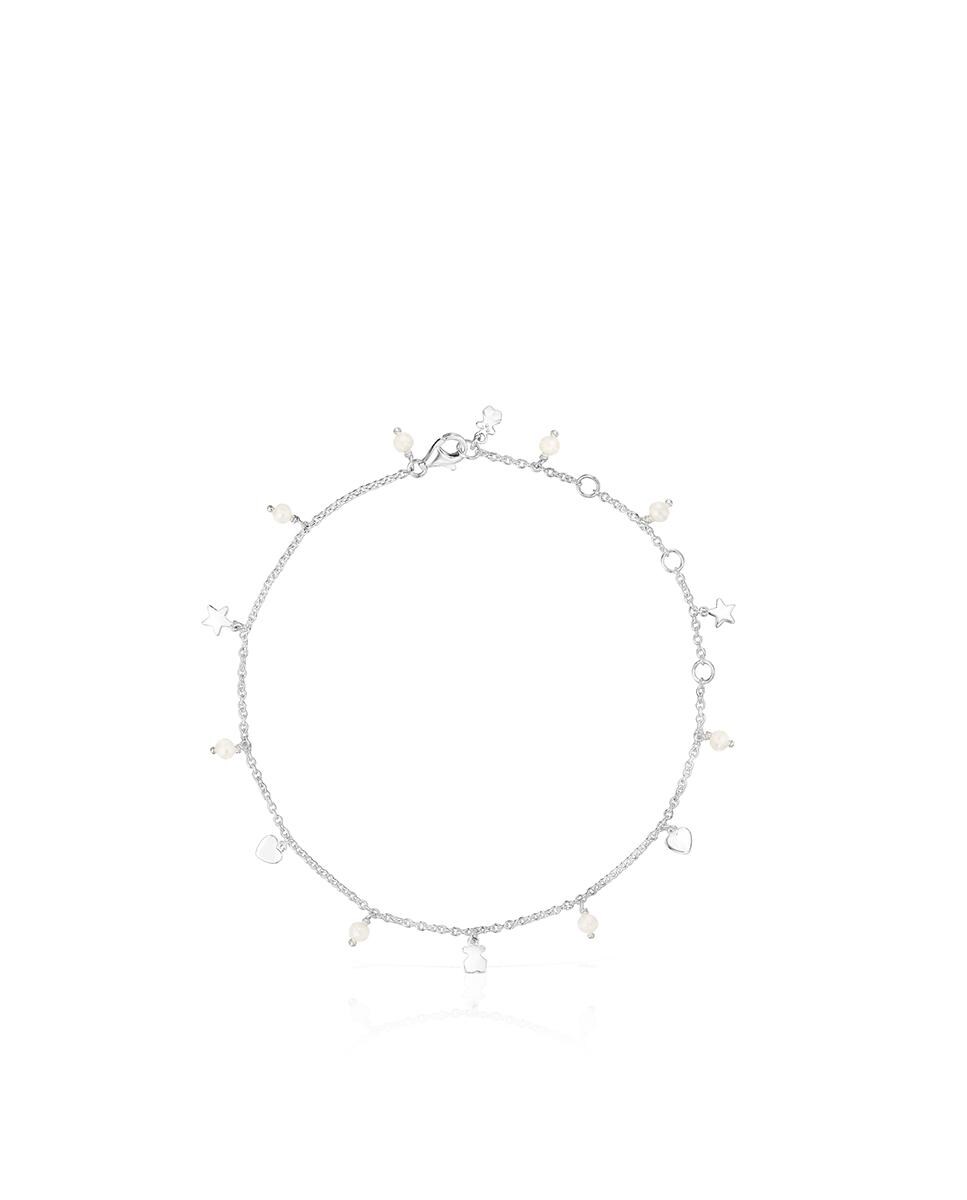 Pulseira de Tornozelo Cool Joy em Prata com Motivos e Pérolas Prata-2