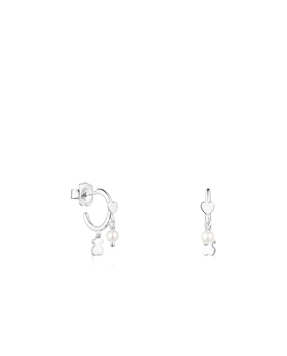 Brincos de Aro Cool Joy de Prata com Motivos e Pérola Branco-1