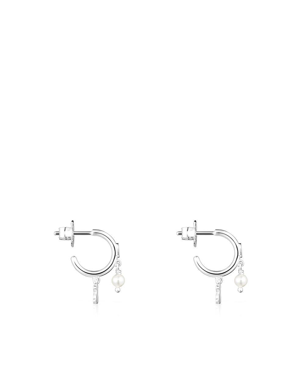 Brincos de Aro Cool Joy de Prata com Motivos e Pérola Branco-3