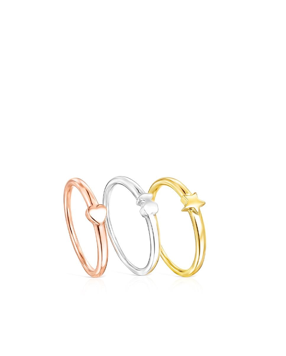 Pack de Anéis Ring Mix com Motivos em Prata, Vermeil e Vermeil Rosa Multicolor-1