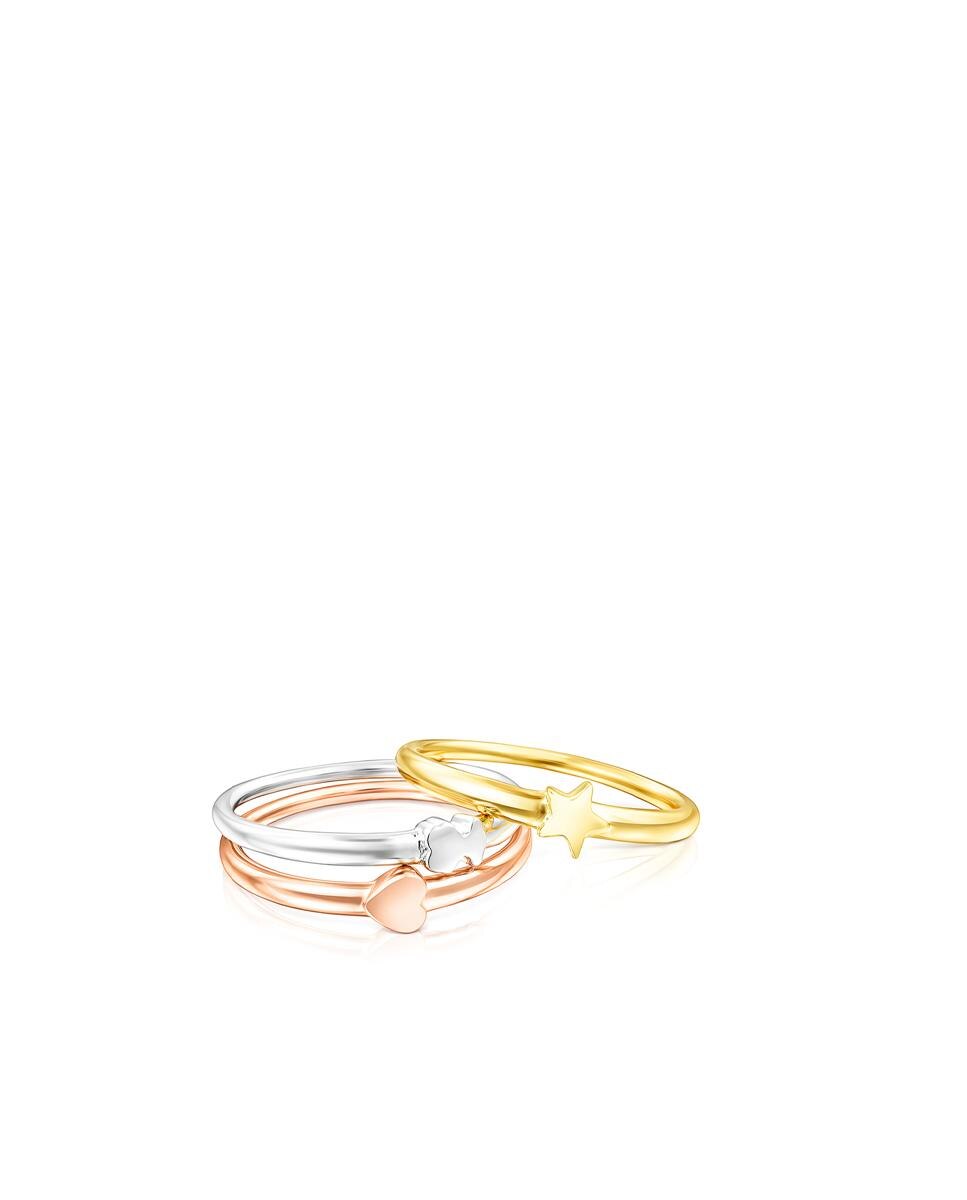 Pack de Anéis Ring Mix com Motivos em Prata, Vermeil e Vermeil Rosa Multicolor-2