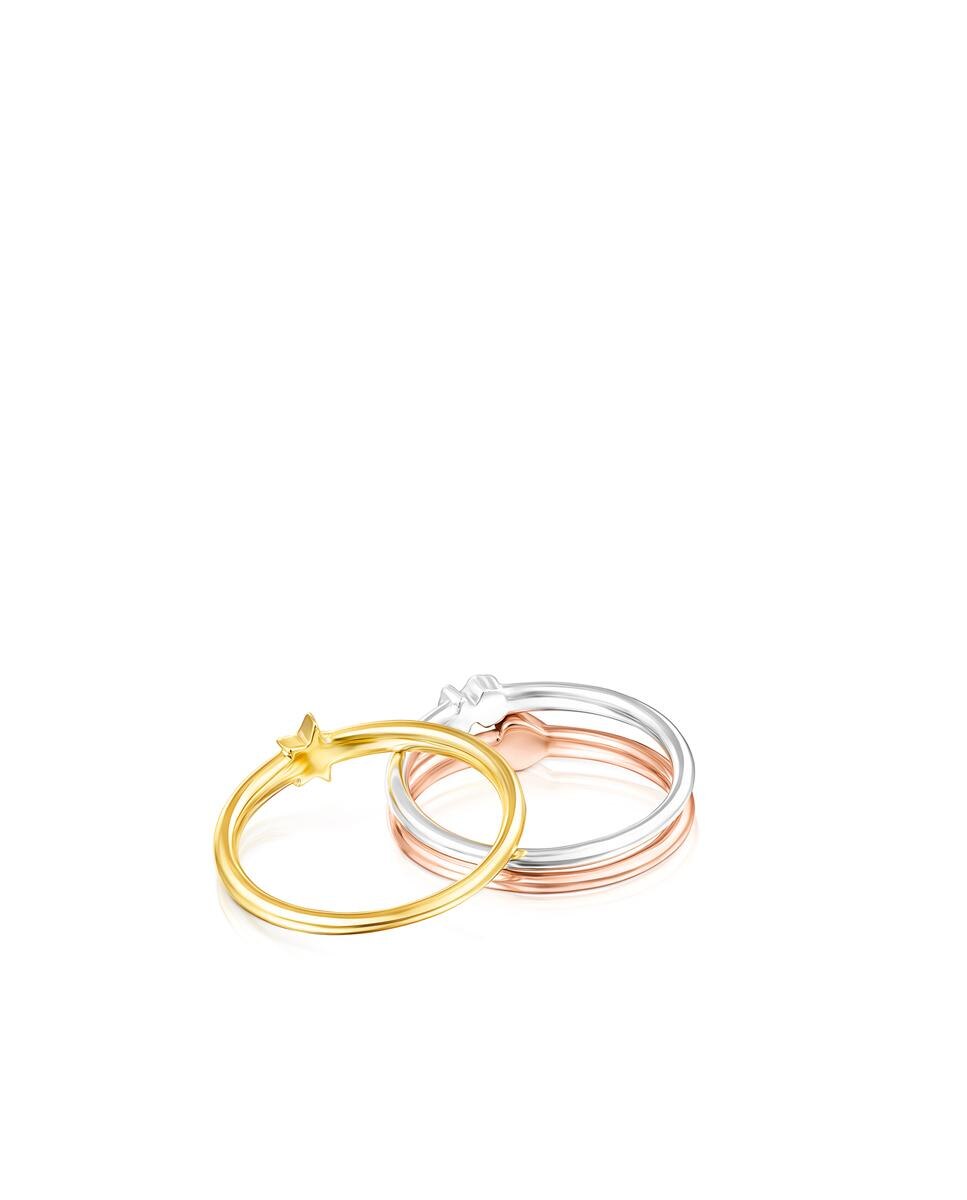 Pack de Anéis Ring Mix com Motivos em Prata, Vermeil e Vermeil Rosa Multicolor-3