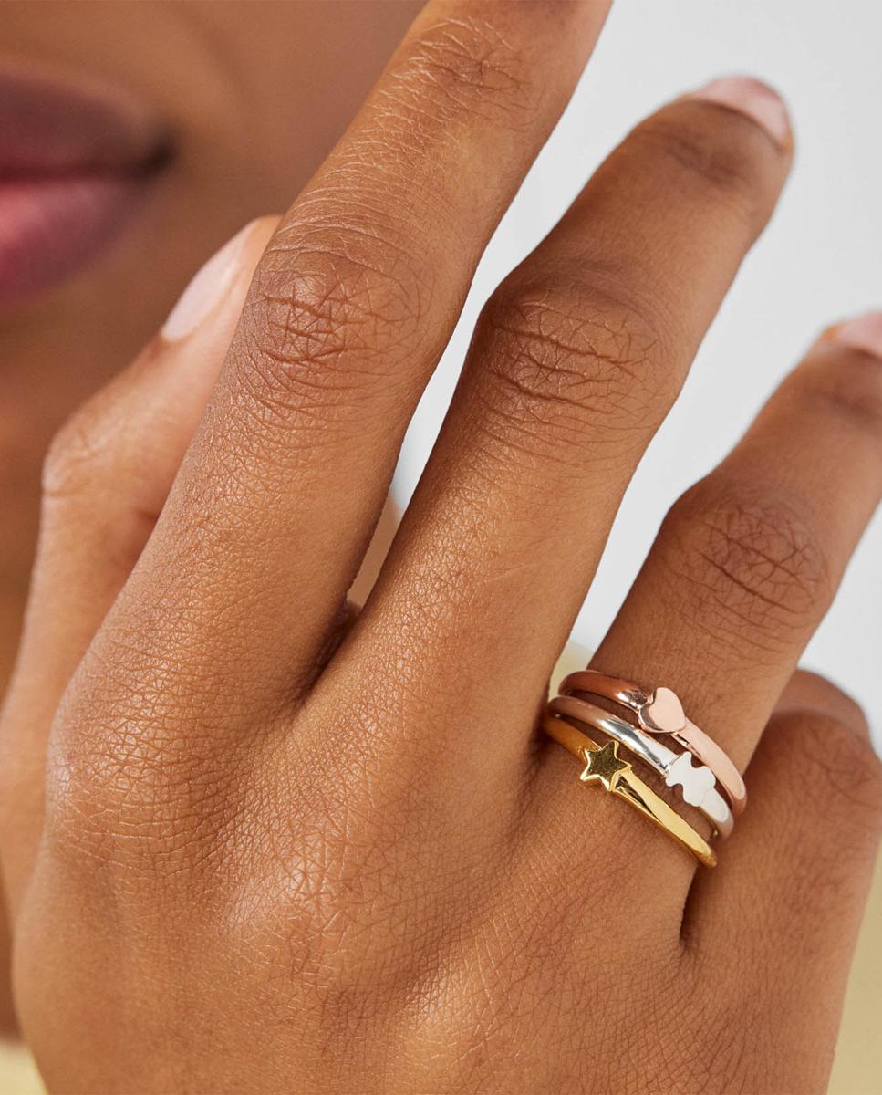 Pack de Anéis Ring Mix com Motivos em Prata, Vermeil e Vermeil Rosa Multicolor-4