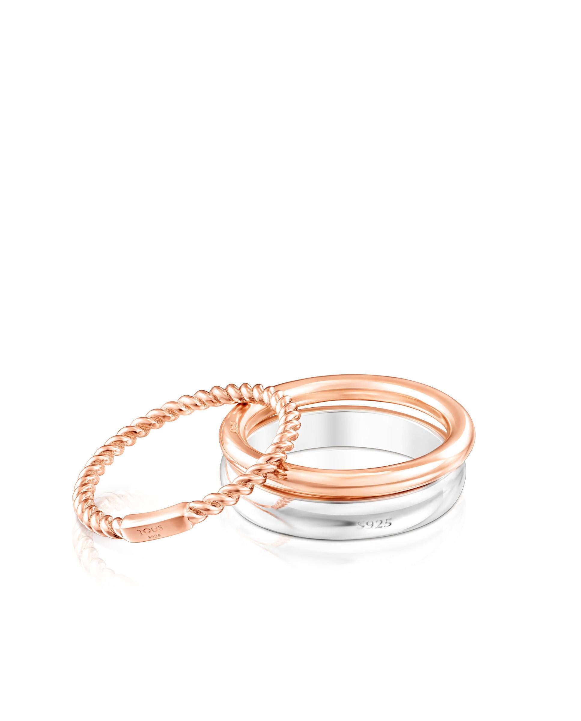 Pack de Anéis Ring Mix em Prata e Prata Vermeil Rosa com Safira Rosa Rosa-3