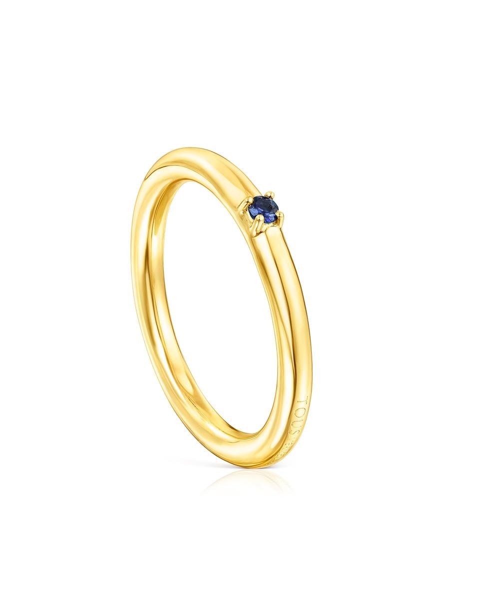 Anel Ring Mix em Prata Vermeil com Safira em Azul Azul-1